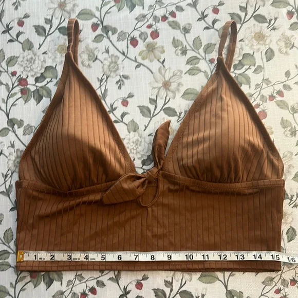 Aerie Ribbed Shine Longline Tie Front Triangle Bikini Top Size XXL - Picture 3 of 9